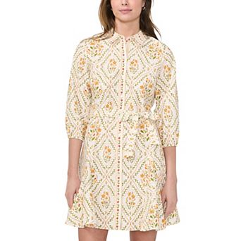 Women's MSK Long Sleeve Tie Waist Dress with Godets