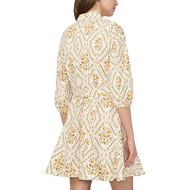 Women's MSK Long Sleeve Tie Waist Dress with Godets