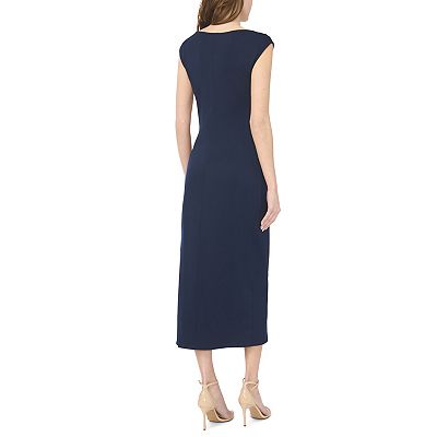 msk short sleeve dress MSK Women's Sleeveless Boat-Neck Ponte-Knot Wrap Midi Dress - Navy