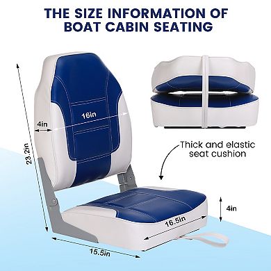 2 Pack High Back Folding Boat Seats - Marine Grade Waterproof & Weather-Resistant Chairs