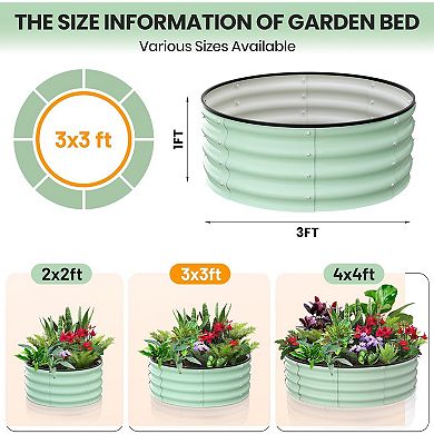 2 Pcs Round Galvanized Raised Garden Bed, Metal Raised Garden Bed Outdoor, Planter Box for Planting