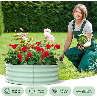 2 Pcs Round Galvanized Raised Garden Bed, Metal Raised Garden Bed Outdoor, Planter Box for Planting
