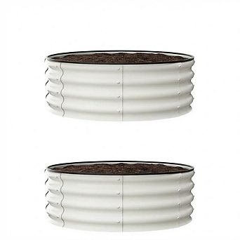 2 pc Round Galvanized Raised Garden Bed, Metal Raised Garden Bed Outdoor, Planter Box for Planting