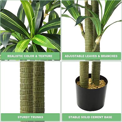 1Pcs Artificial Dracaena Tree - 5.4 ft Tall Fake Dracaena Plant, Faux Topiary Yucca Trees