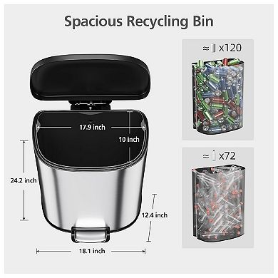 50L Stainless Steel Trash Can with Foot Pedal, Soft-Close Lid & Removable Inner Bucket