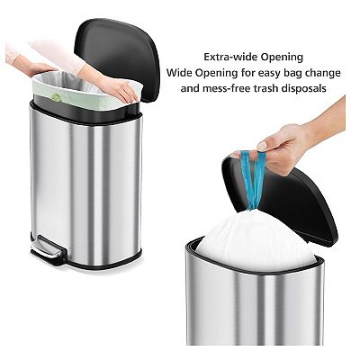 50L Stainless Steel Trash Can with Foot Pedal, Soft-Close Lid & Removable Inner Bucket