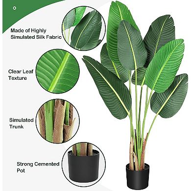1Pcs Artificial Bird of Paradise Plant, Faux Banana Leaf Floor Tree with Multiple Trunks