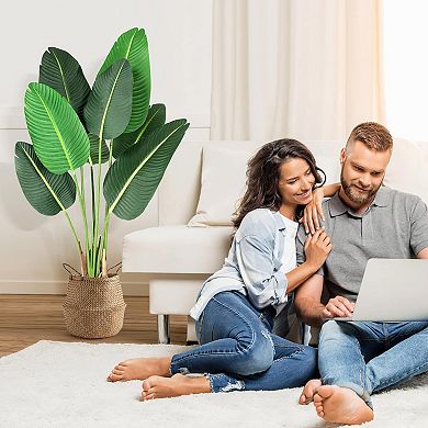 1Pcs Artificial Bird of Paradise Plant, Faux Banana Leaf Floor Tree with Multiple Trunks