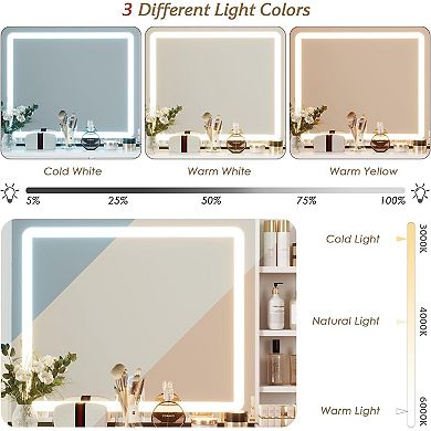 Makeup Vanity Desk, Large Dressing Table, 3 Lighting Modes, 5 Drawers, 3 Tiers of Open Shelves