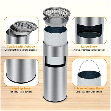 Outdoor Trash Can, Floor Standing Ashtray, Stainless Steel Cigarette Bin Standing Ashtray