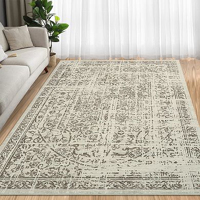 Vintage Low-Pile Area Rug - Stain & Slip Resistant, Non-Shedding Soft Carpet for Bedroom, Dining