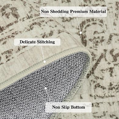 Vintage Low-Pile Area Rug - Stain & Slip Resistant, Non-Shedding Soft Carpet for Bedroom, Dining