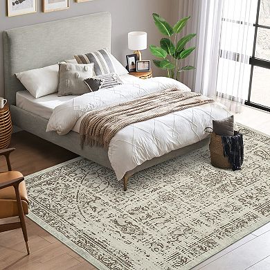 Vintage Low-Pile Area Rug - Stain & Slip Resistant, Non-Shedding Soft Carpet for Bedroom, Dining