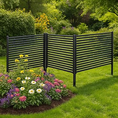 Outdoor Privacy Screen 3-Panel, No Dig Metal Animal Barrier Fence, Rustproof Decorative Fence