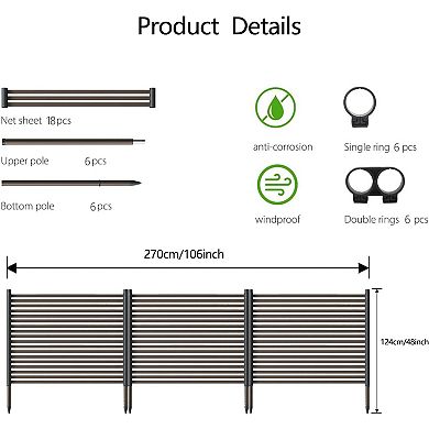 Outdoor Privacy Screen 3-Panel, No Dig Metal Animal Barrier Fence, Rustproof Decorative Fence