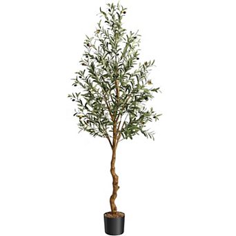 1 pc Artificial Olive Tree, Faux Plant with Silk Leaves, Lifelike Moss & Fruits
