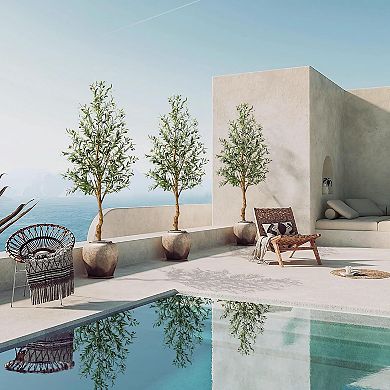 1Pcs Artificial Olive Tree, Faux Plant with Silk Leaves, Lifelike Moss & Fruits