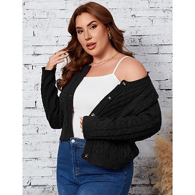 Women Plus Size Cardigan Button Down Sweater Jacket