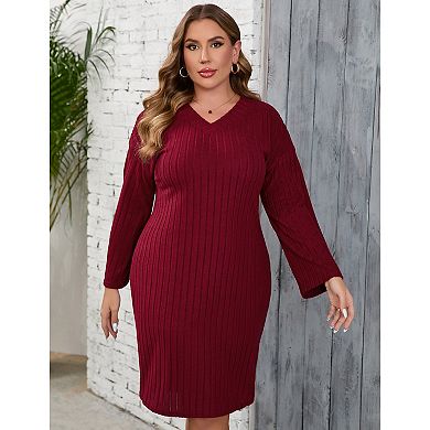 Plus Size Women Casual Loose Long Sleeve Sweater Dress