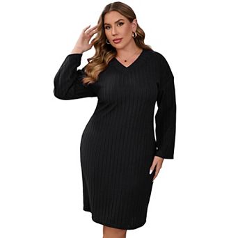 Plus Size Women Casual Loose Long Sleeve Sweater Dress