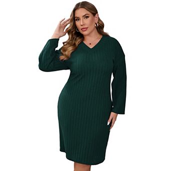 Plus Size Women Casual Loose Long Sleeve Sweater Dress