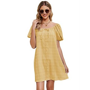 Women Short Sleeve Button Loose Mini Babydoll Dress