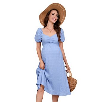 Women Puff Sleeve Tie Back Flowy Maternity Dress