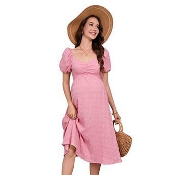 Women Puff Sleeve Tie Back Flowy Maternity Dress