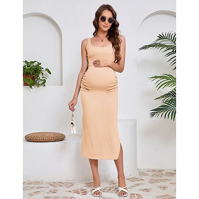 Women Maternity Sleeveless Split Bodycon Tanks Dress