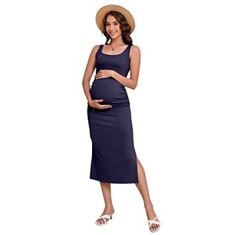 Women Maternity Sleeveless Split Bodycon Tanks Dress