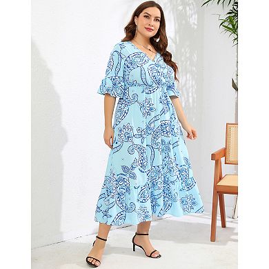 Women Plus Size Casual Short Sleeve Printed Long Dress