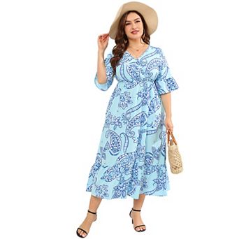 Women Plus Size Casual Short Sleeve Printed Long Dress
