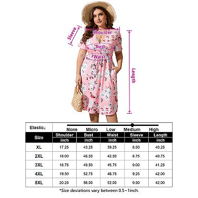 Women Plus Size Casual V Neck Knee Length Dress with Pockets