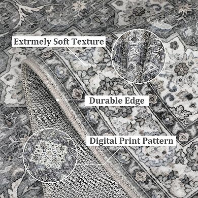 Machine Washable Vintage Rug, Non-Slip Non-Shedding Low-Pile Carpet for Home