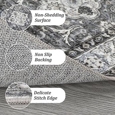 Machine Washable Vintage Rug, Non-Slip Non-Shedding Low-Pile Carpet for Home