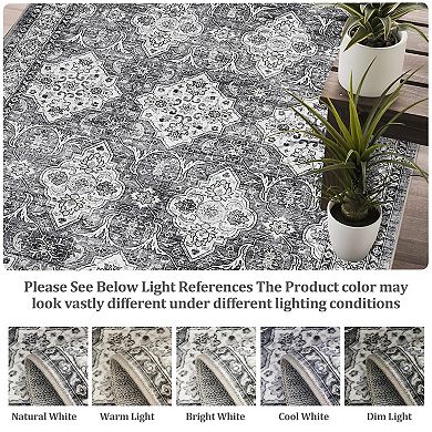 Machine Washable Vintage Rug, Non-Slip Non-Shedding Low-Pile Carpet for Home
