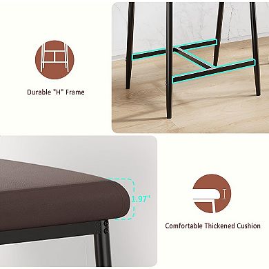 SunnyFurn Upholstered 26" Counter Height Bar Stools with Arms Set of 2, Brown Leather