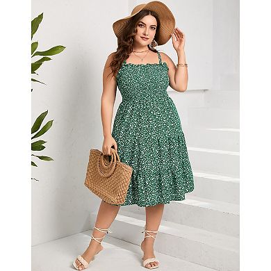 Plus Size Women Casual Floral Spaghetti Strap Dress