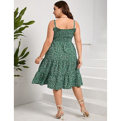 Plus Size Women Casual Floral Spaghetti Strap Dress