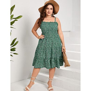 Plus Size Women Casual Floral Spaghetti Strap Dress