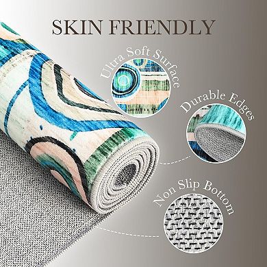 Washable Abstract Circle Area Rug, Non-Slip Low-Pile Stain-Resistant Carpet