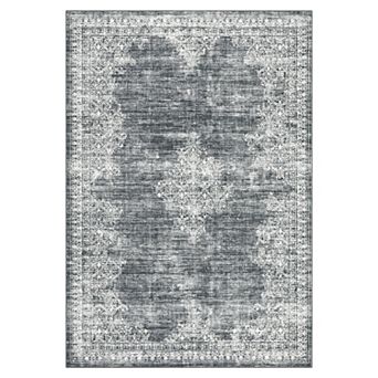 MilleLomm Washable Vintage Boho Rug, Stain-Resistant Non-Slip Floral Carpet for Home