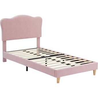 Upholstered bed, bed frame, round loop fabric headboard, soft upholstered arch design