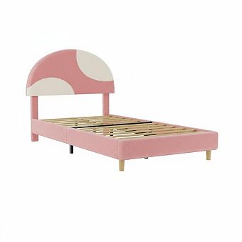 Upholstered bed, bed frame, round loop fabric headboard, soft upholstered arch design