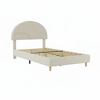Upholstered bed, bed frame, round loop fabric headboard, soft upholstered arch design