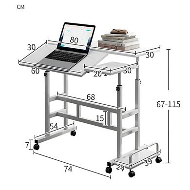 1 Set Wooden Adjustable Height Rolling Mobile Foldable Computer Desk Standing Workstation Light