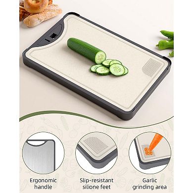 2-in-1 Titanium Cutting Board SGS Certified, Dishwasher Safe, Ideal for Meat & Veggies (16×11)