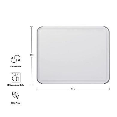 11x14 Cutting Board with Perimeter Trench, Non-Slip Edges, Dishwasher Safe, White/Gray