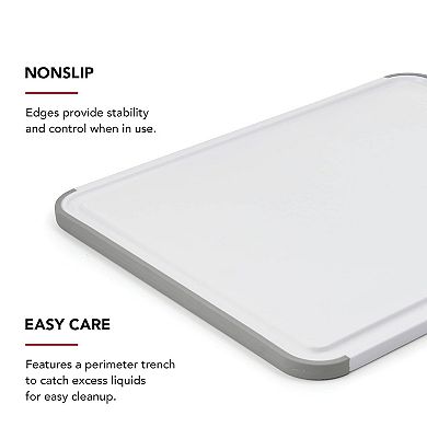 11x14 Cutting Board with Perimeter Trench, Non-Slip Edges, Dishwasher Safe, White/Gray