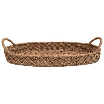 Hello Honey Decorative Oval Woven Seagrass Tray with Handles